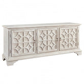 French Arched Carved Diamond Doors Buffet Sideboard Whitewash 160x40x80cm
